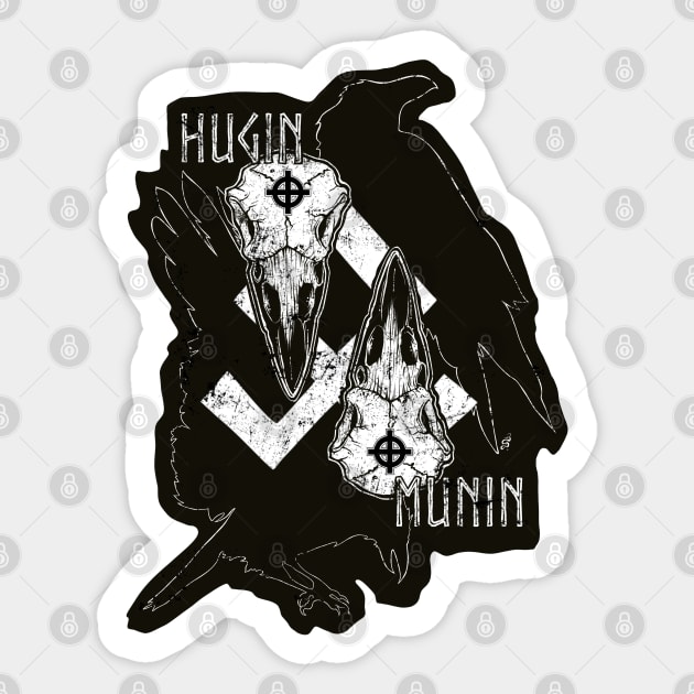 Hugin and Munin, Odin’s ravens - huginn, muninn, raven, skull, rune, night, dark sticker, death, goth Sticker by SSINAMOON COVEN